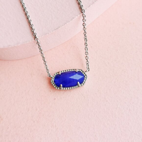 Kendra Scott - Elisa Cobalt Cat's Eye Silver Necklace - NEW - Picture 2 of 4